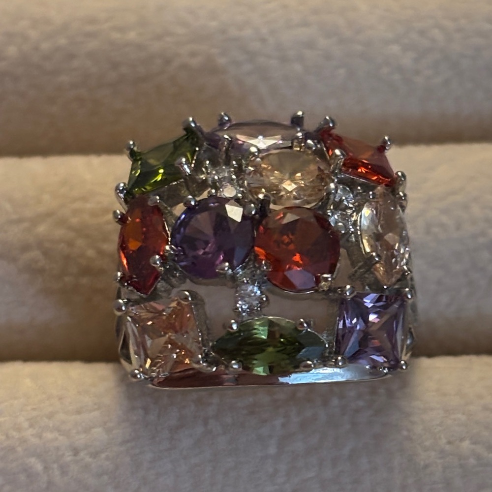 Multicolor color silver tone ring new